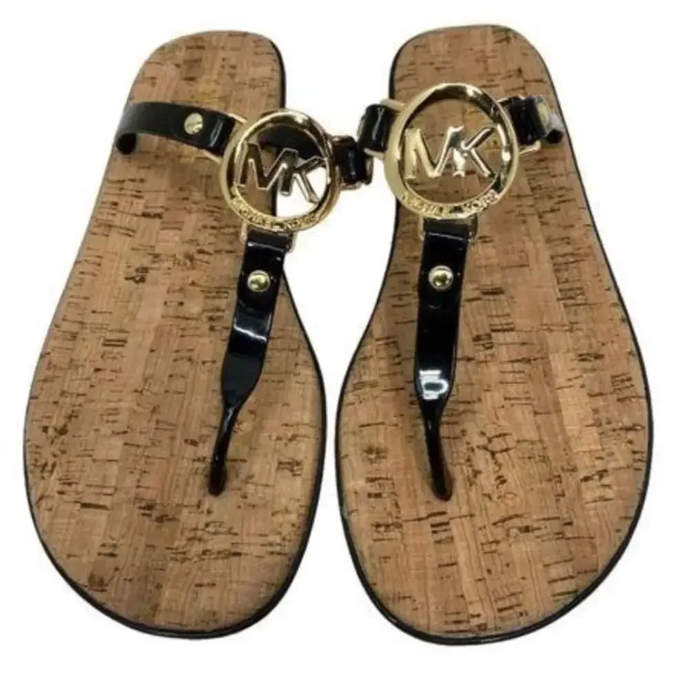 Michael Kors MK Charm Jelly Sandals Thong Flip Flops Black Silver size 8